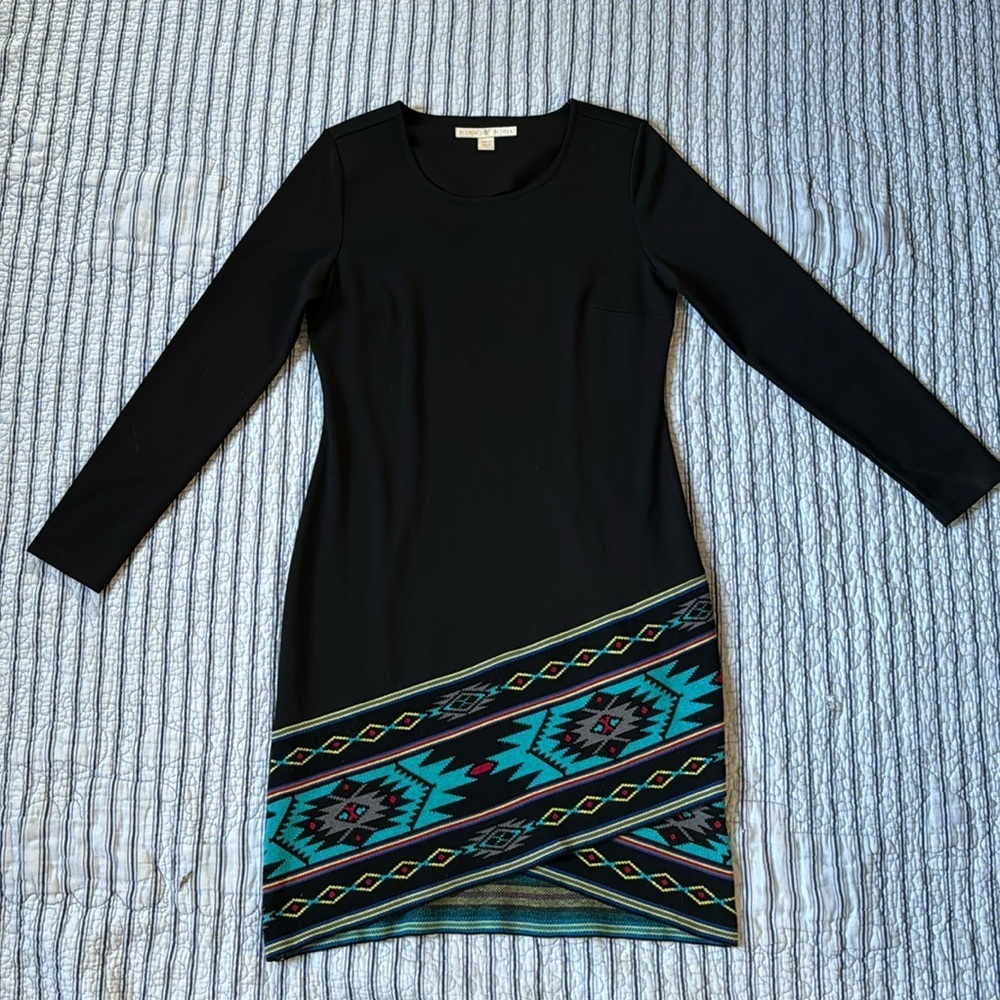 Boston Proper Sweater Knit Sheath Dress Long sleeve Aztec Tribal print s…